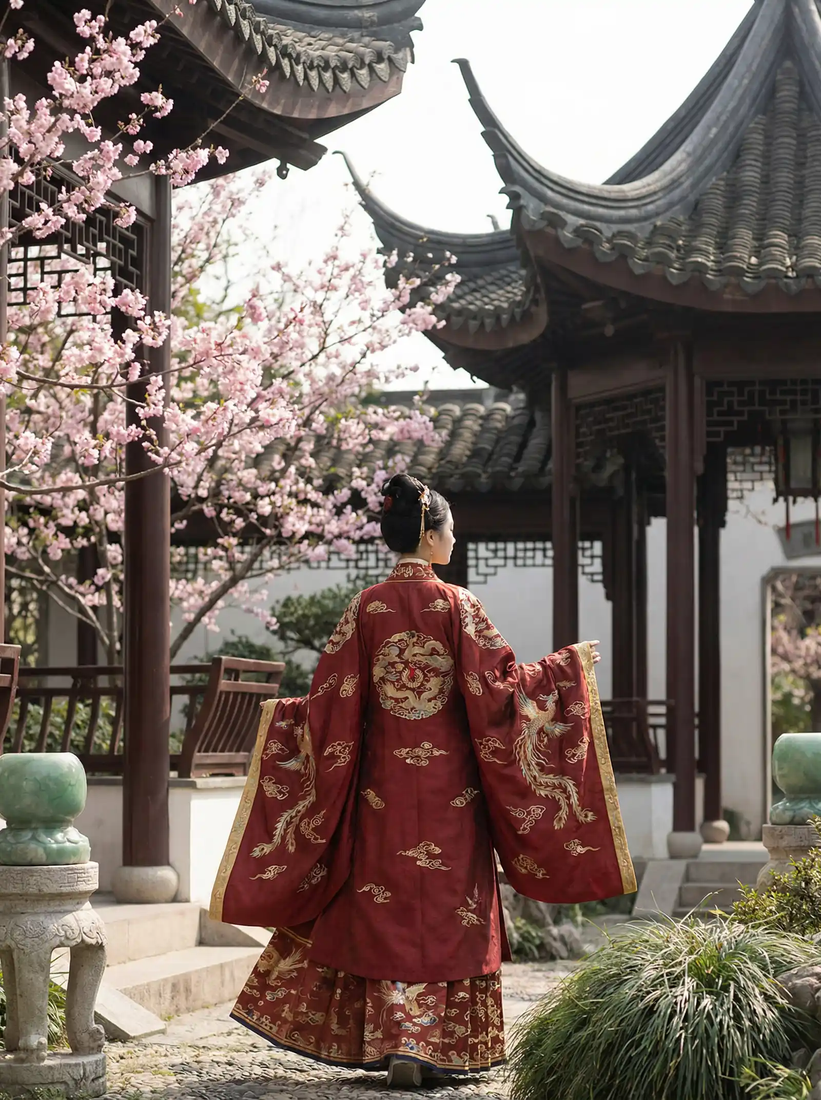 偷拍在线观看 明制汉服红色凤凰刺绣